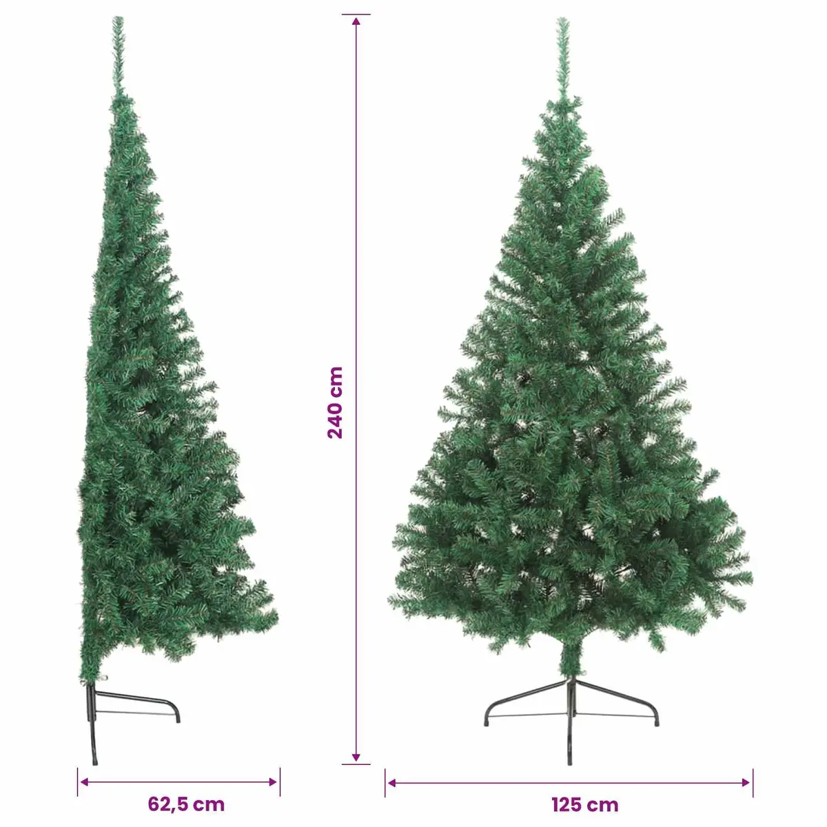 Artificial Pre-lit Christmas Tree Green 240cm Cone Shape LED Lights Indoor Outdoor
