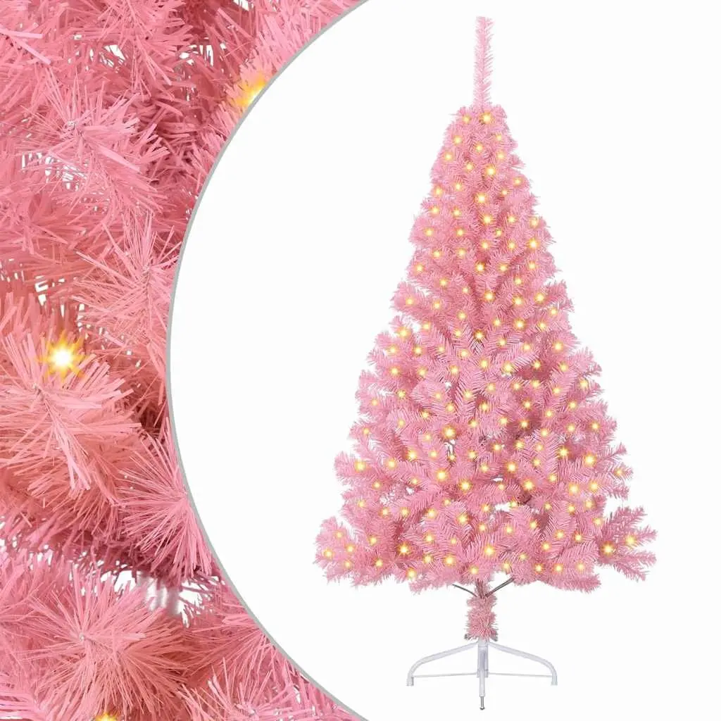 Artificial Christmas Tree Pink 180cm Pre-lit Cone Shape 300 LED Lights