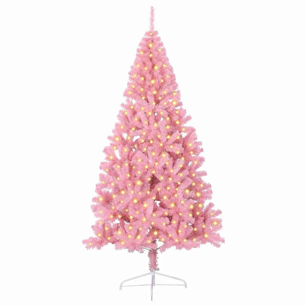 Artificial Christmas Tree Pink 240cm Pre-lit Cone Shape 300 LED Lights