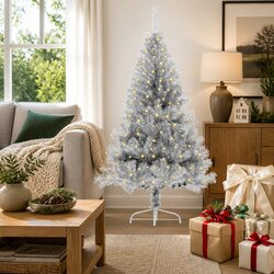 Compact 150 cm Silver Cone Christmas Tree with LED Lights
