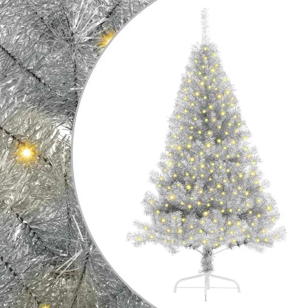 Artificial Christmas Tree Silver 180cm Pre-lit with Warm White LED Lights