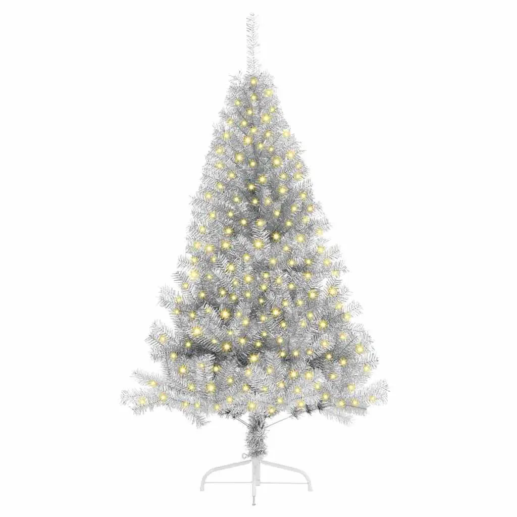 Artificial Christmas Tree Silver 180cm Pre-lit with Warm White LED Lights