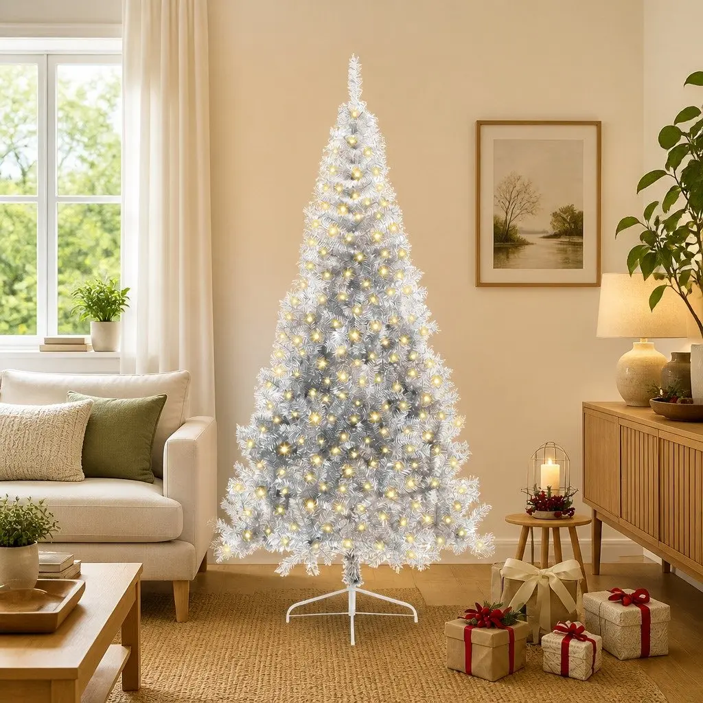 240cm Silver Christmas Tree with LED Lights