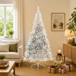Artificial Pre-lit Christmas Tree 240cm Silver Cone LED Warm White Lights