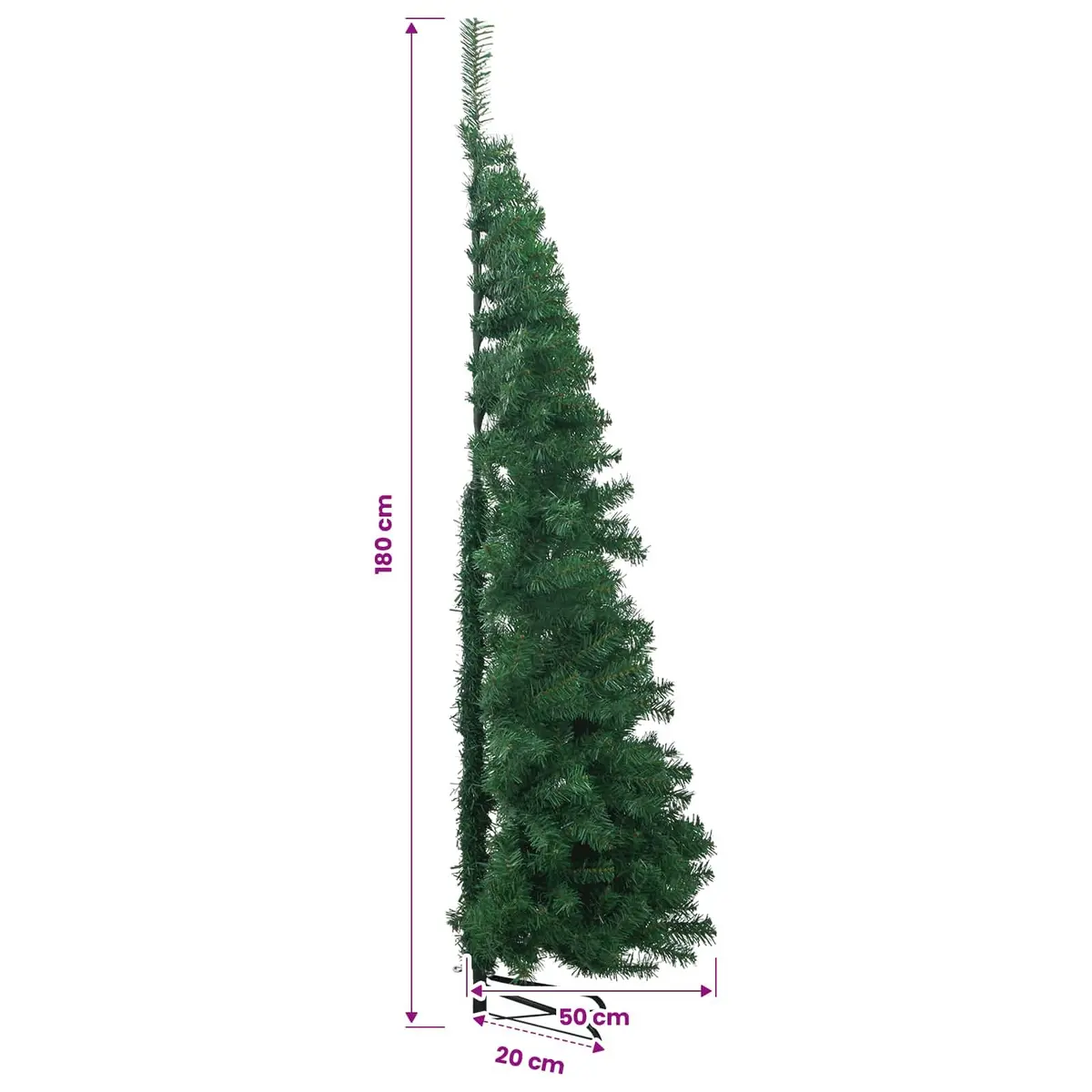 Corner Artificial Christmas Tree Green 180cm Pre-Lit with LED Lights for Compact Spaces