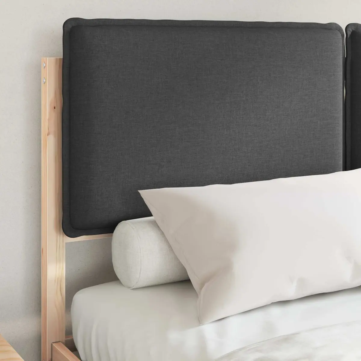 Bed Frame Grey 150x200cm Upholstered Headboard Solid Pine Wood Platform