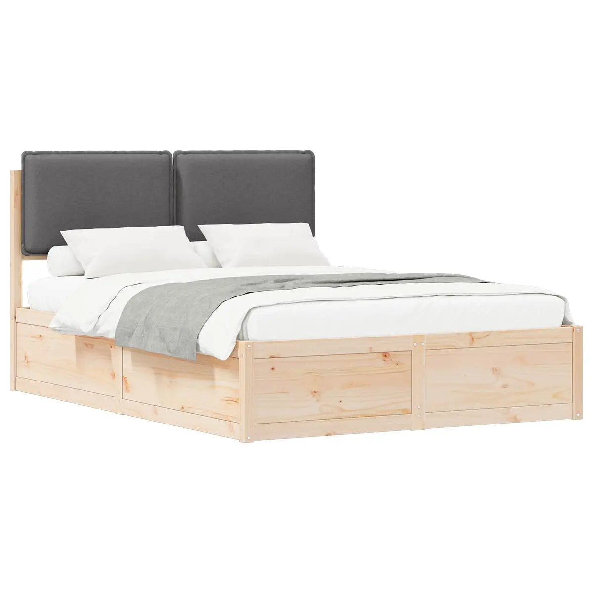 Bed Frame Grey 135 x 190 cm Upholstered Headboard Modern Platform