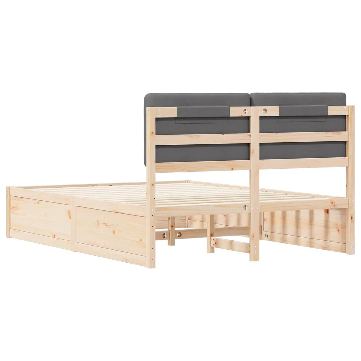 Bed Frame Grey 150 x 200 cm Upholstered Headboard Wooden Platform Slats