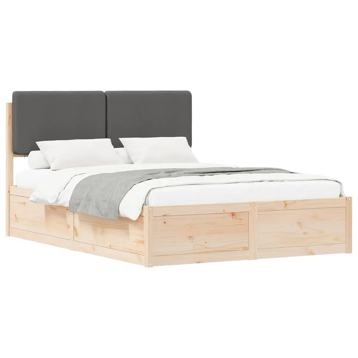 Bed Frame with Upholstered Headboard Grey 135 x 190 cm Modern Bedroom Furniture