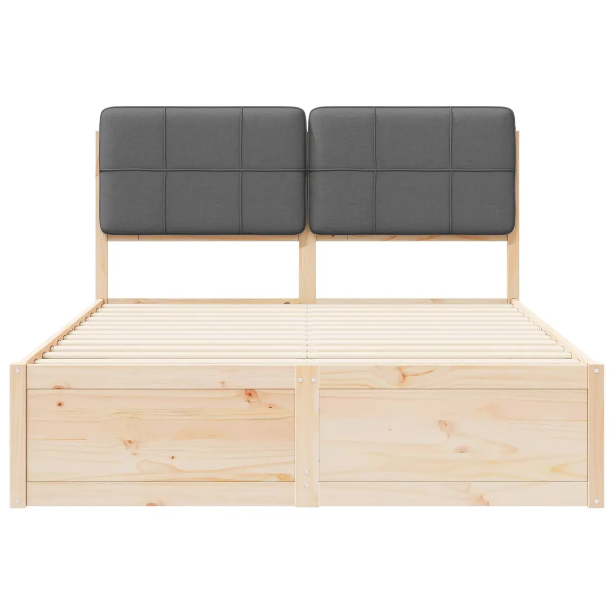 Bed Frame Grey 150 x 200 cm Modern Upholstered Headboard Solid Wooden Platform