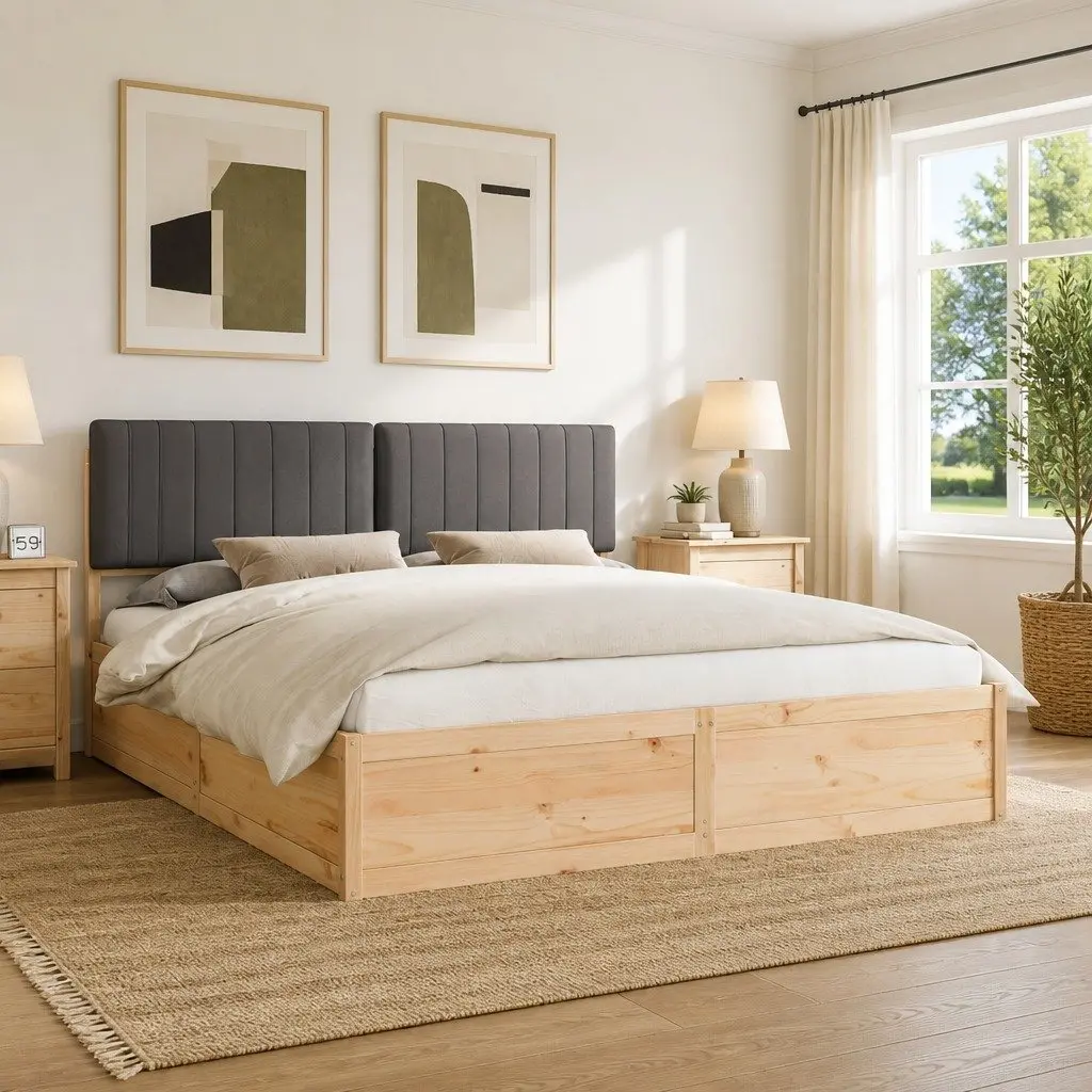 Bed Frame in Dark Grey with Upholstered Headboard 180 x 200 cm