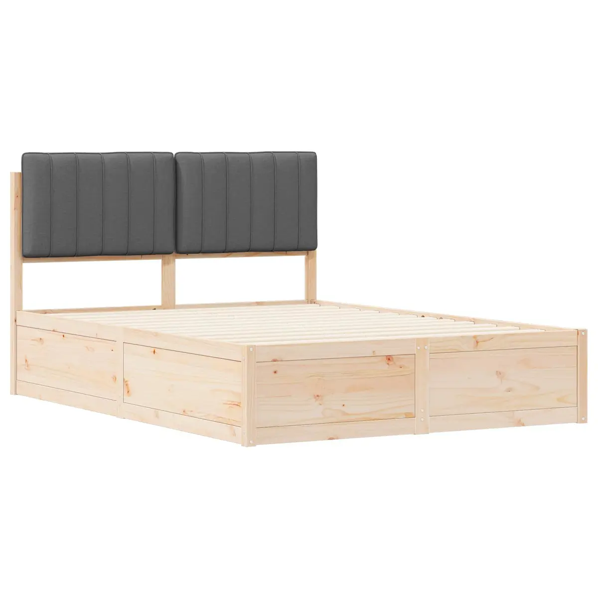 Bed Frame Grey 135 x 190 cm Upholstered Headboard Platform Slatted Base