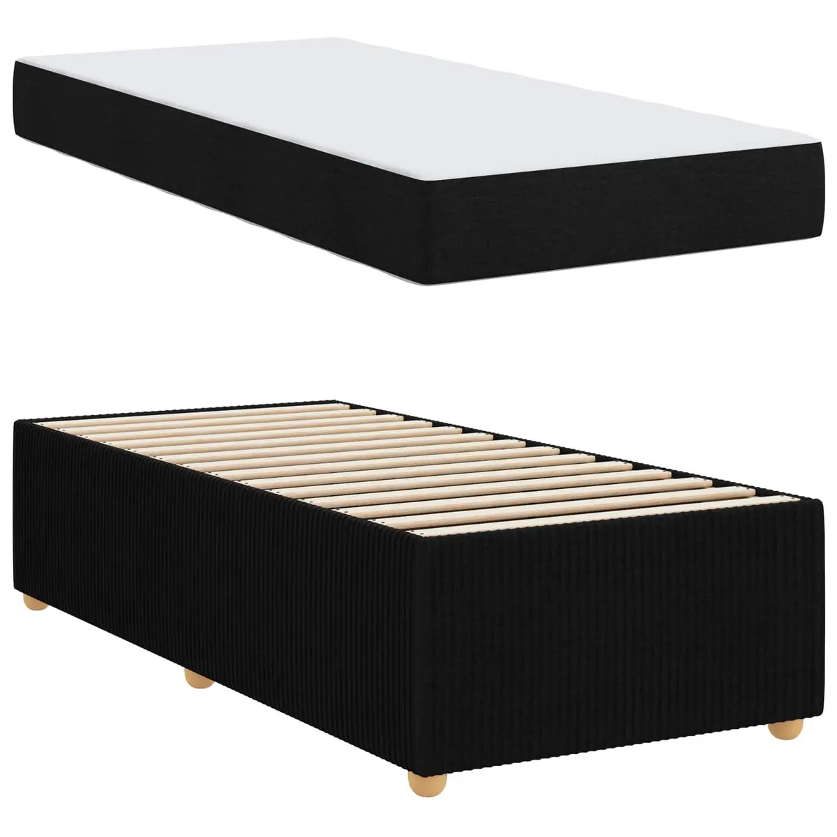 Bed Frame with Mattress Black 90 x 190 cm Fabric Modern Bedroom Furniture