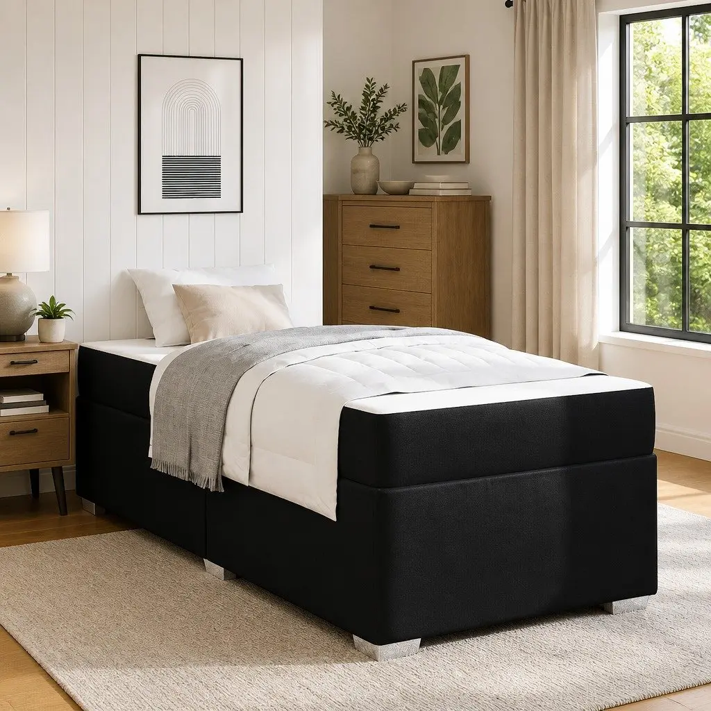 Bed Frame with Mattress in Black, 90 x 190 cm