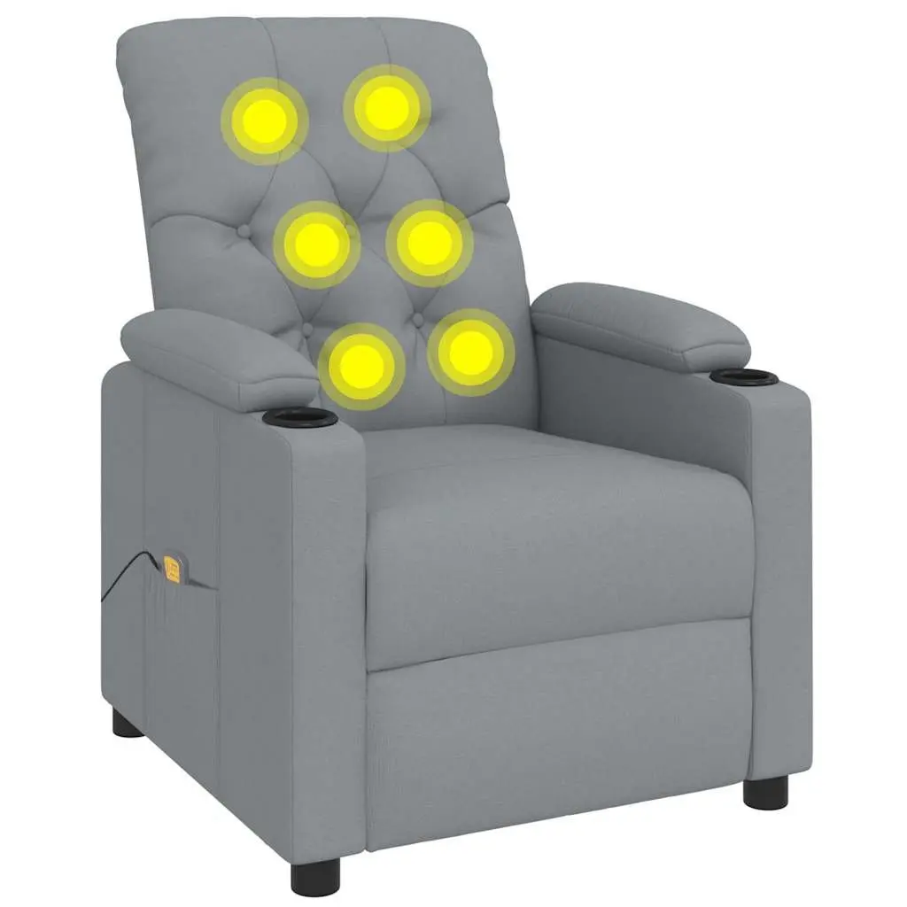 Massage Chair Vibrating Light Grey Fabric Manual Recline 3 Adjustable Positions 6 Massage Points