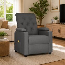 Massage Chair Grey Fabric Electric Reclining Armchair 6 Points Vibration