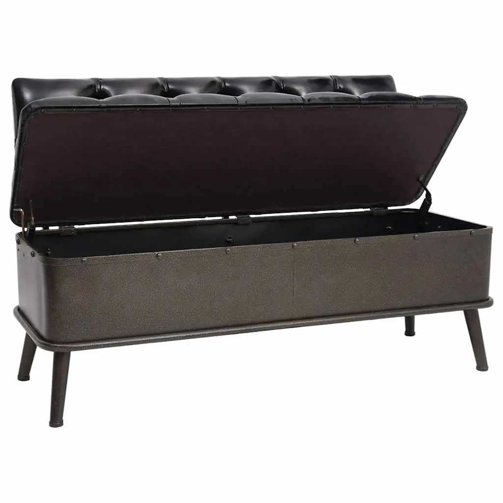 Storage Bench Black 110cm Foam Padded Seat Backrest