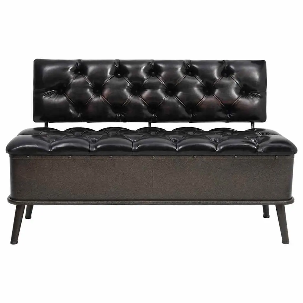 Storage Bench Black 110cm Foam Padded Seat Backrest