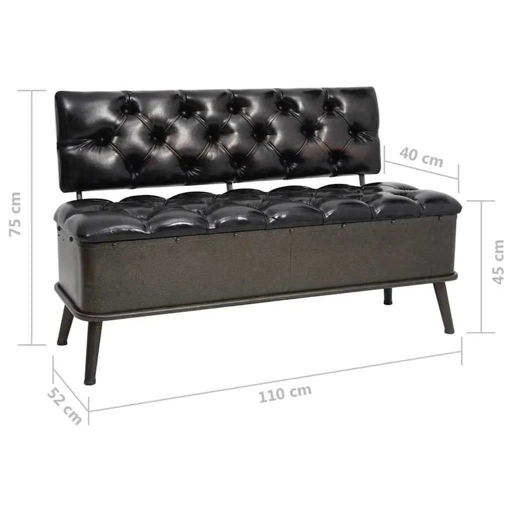 Storage Bench Black 110cm Foam Padded Seat Backrest