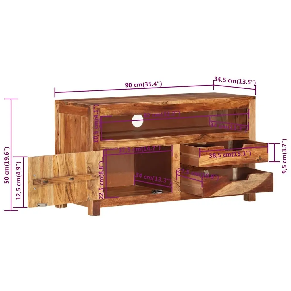 Wooden TV Cabinet Brown 90x34.5x50 cm Solid Acacia Wood Lowboard Storage Unit