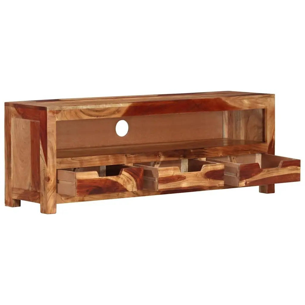 Solid Wood TV Cabinet Brown 110cm Acacia Entertainment Unit with 1 Shelf and 3 Drawers