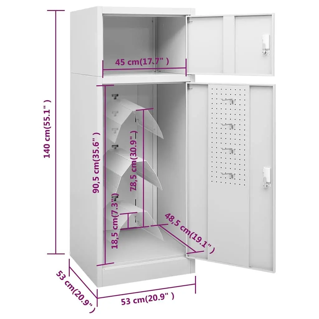 Saddle Cabinet Grey 53 x 53 x 140 cm Lockable Doors Equestrian Equipment Storage