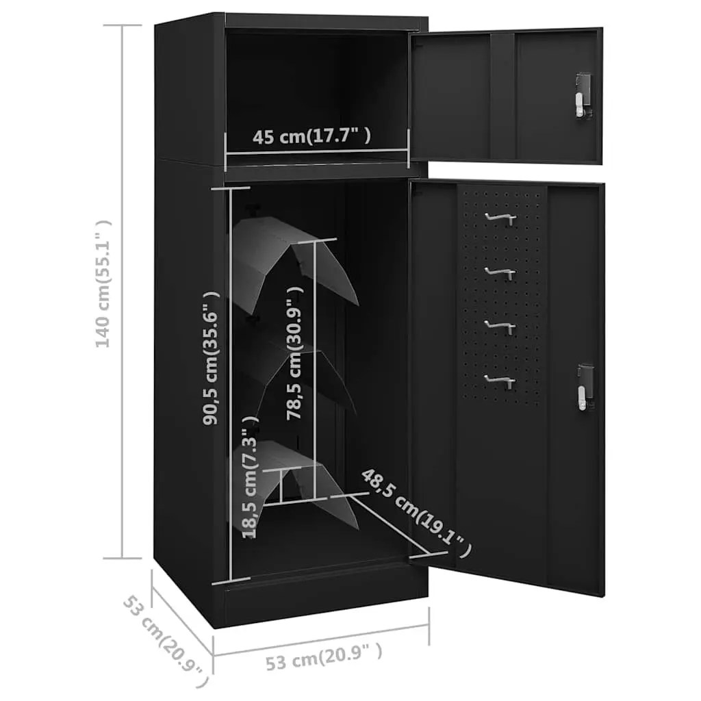 Saddle Cabinet Black Steel 53x53x140cm Lockable Doors