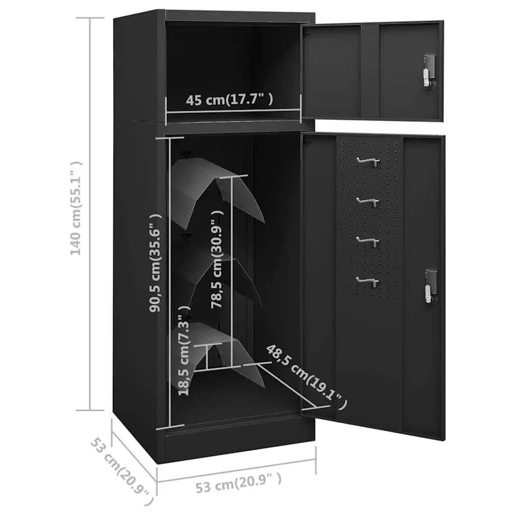 Saddle Cabinet Anthracite 53x53x140cm 2 Compartment Lockable Doors