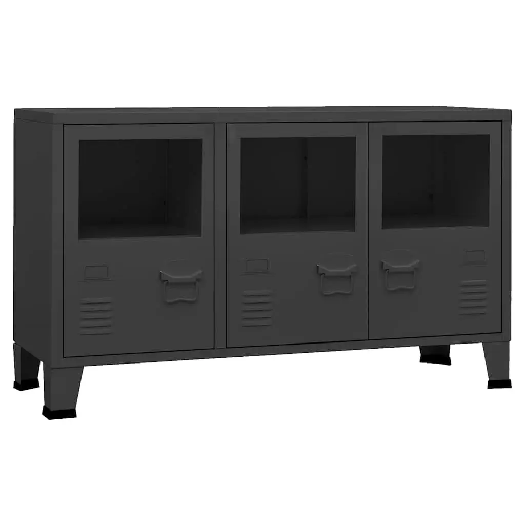 Industrial Sideboard Black 105x35x62 Metal Storage Cabinet with Glass Door Compartments