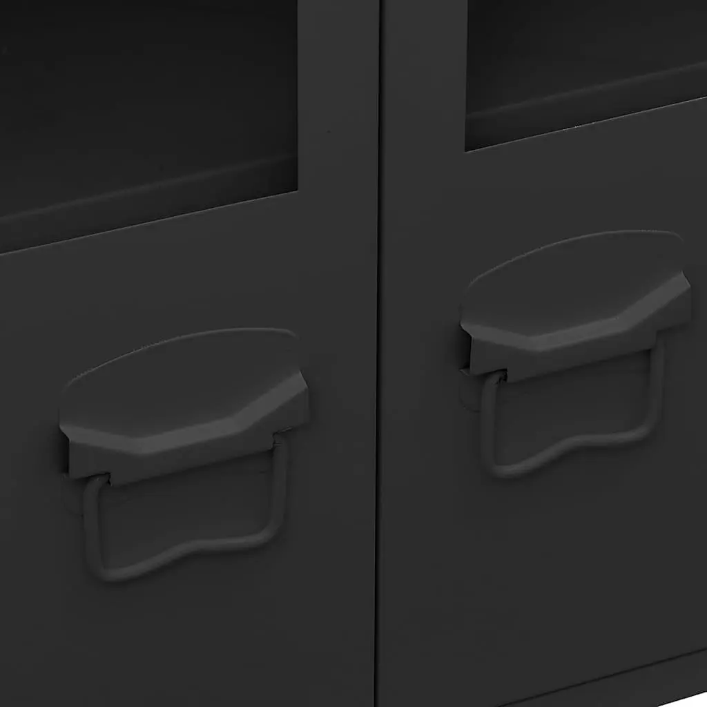 Industrial Sideboard Black 105x35x62 Metal Storage Cabinet with Glass Door Compartments