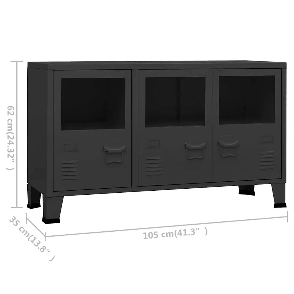 Industrial Sideboard Black 105x35x62 Metal Storage Cabinet with Glass Door Compartments