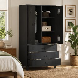 Compact Metal Wardrobe Storage Cabinet Black 90x50x180cm