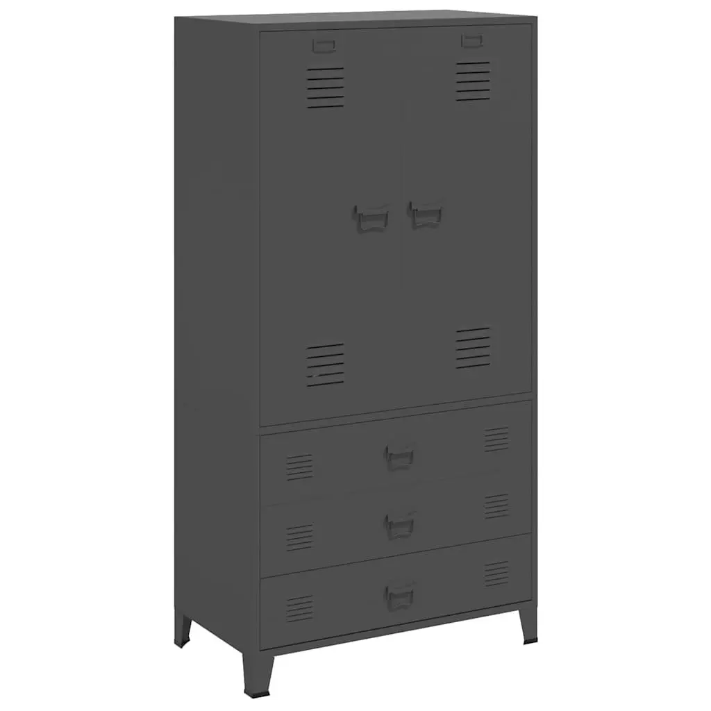 Metal Wardrobe Anthracite 90W x 50D x 180H cm Industrial Style with 2 Shelves and 1 Cloth Hanger