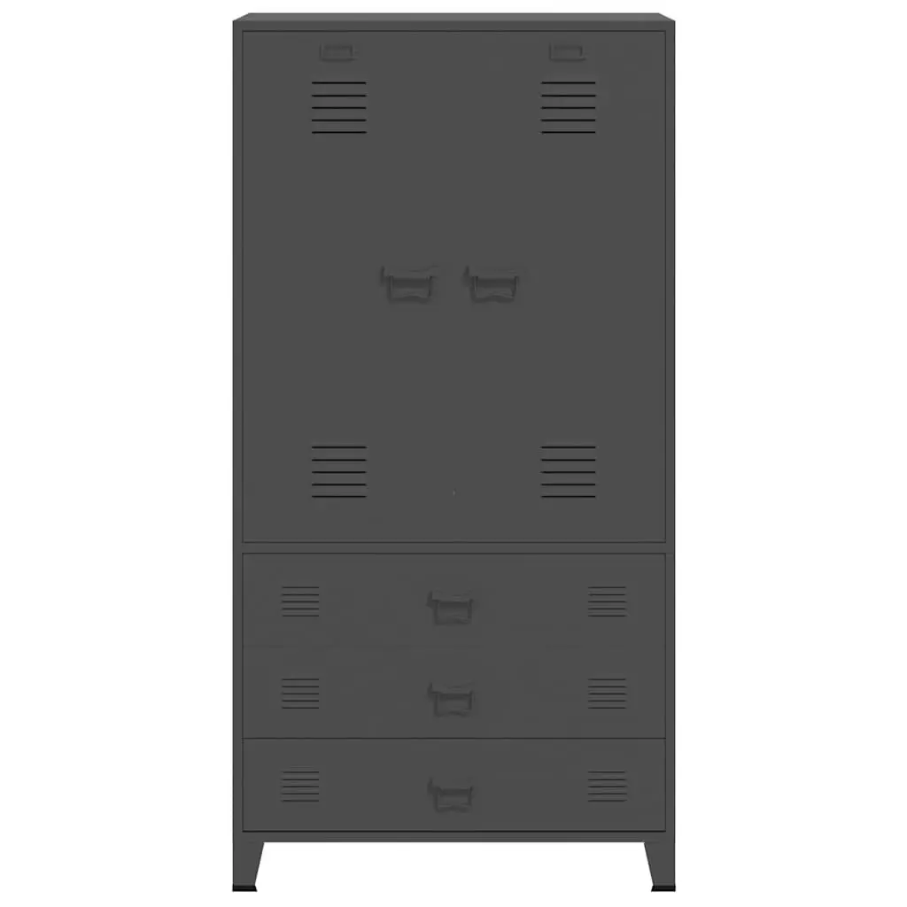 Metal Wardrobe Anthracite 90W x 50D x 180H cm Industrial Style with 2 Shelves and 1 Cloth Hanger