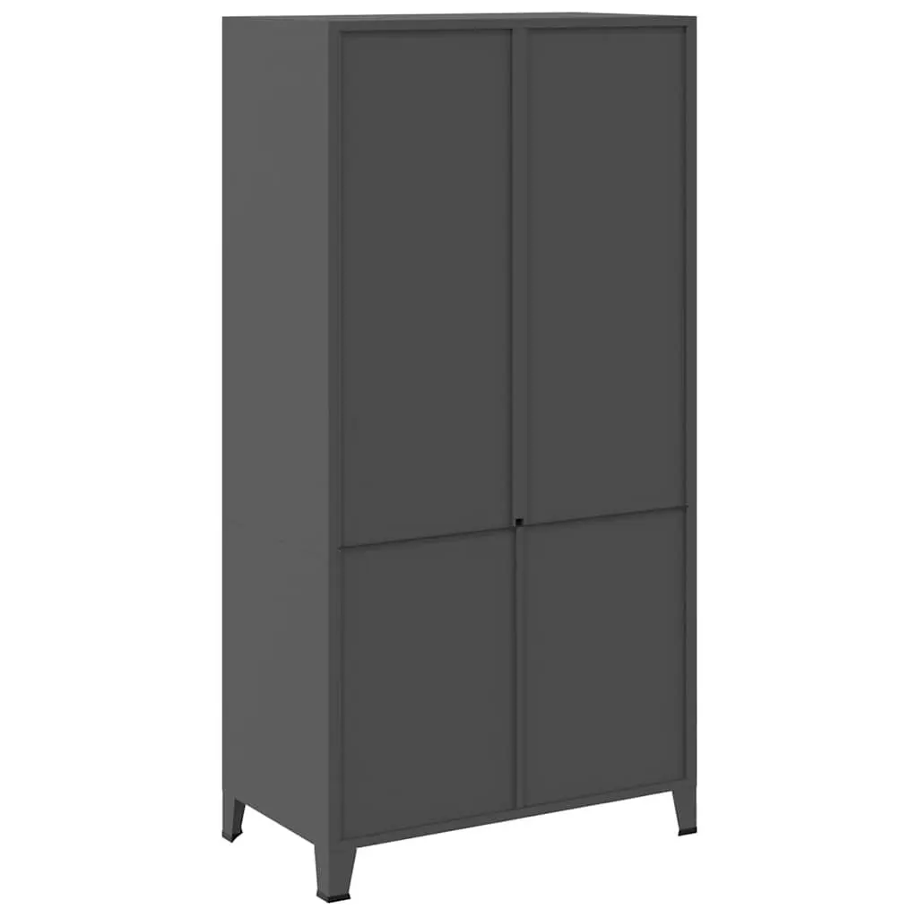 Metal Wardrobe Anthracite 90W x 50D x 180H cm Industrial Style with 2 Shelves and 1 Cloth Hanger