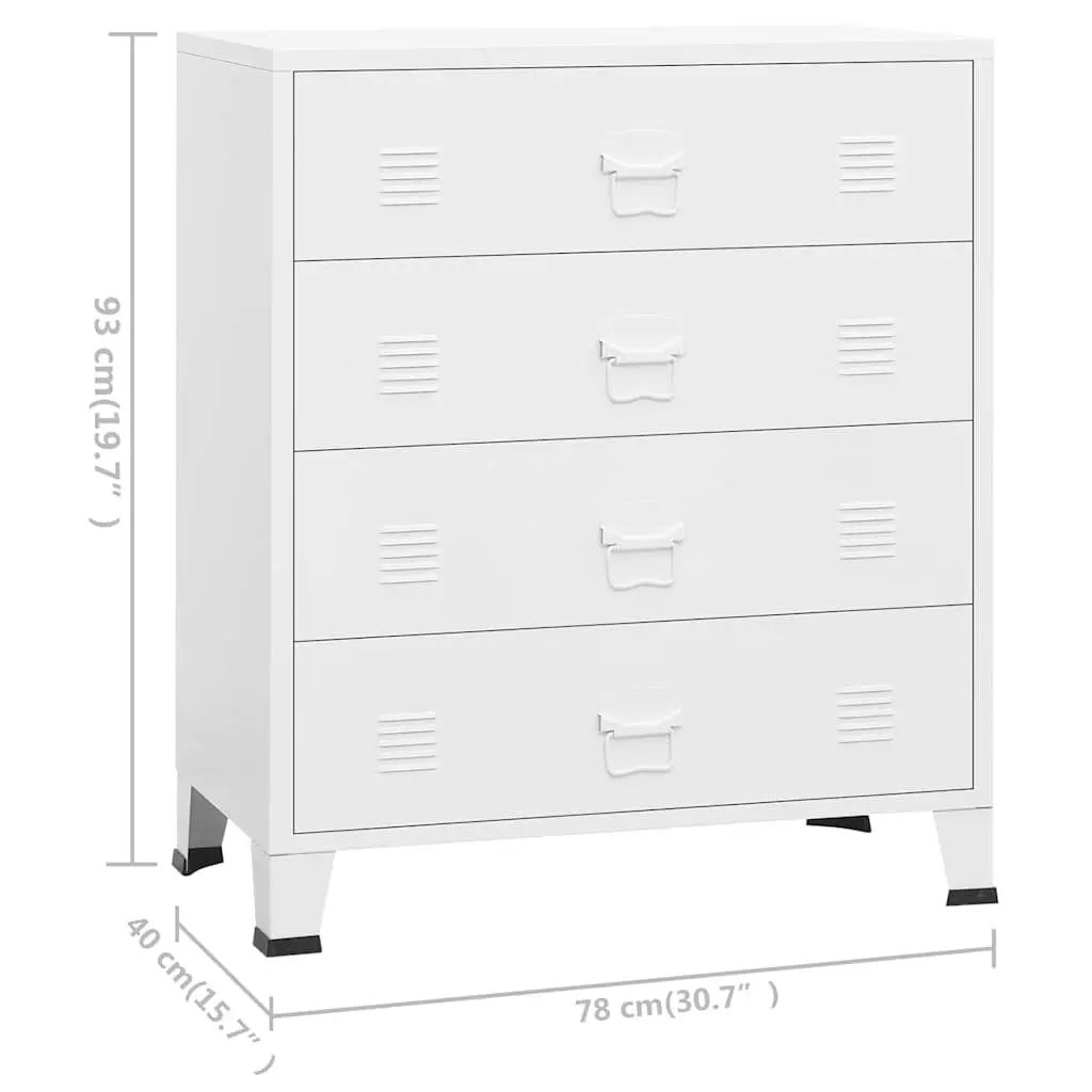 Industrial Drawer Cabinet White 4-Drawer Metal Storage Unit