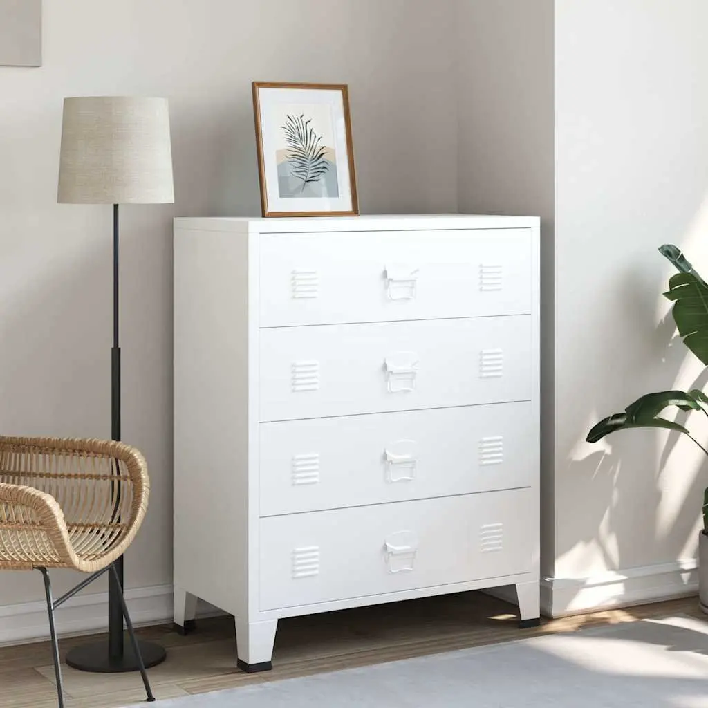 Industrial Drawer Cabinet White 4-Drawer Metal Storage Unit