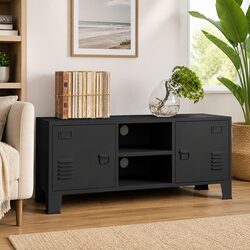 Compact and Functional Black Metal TV Cabinet
