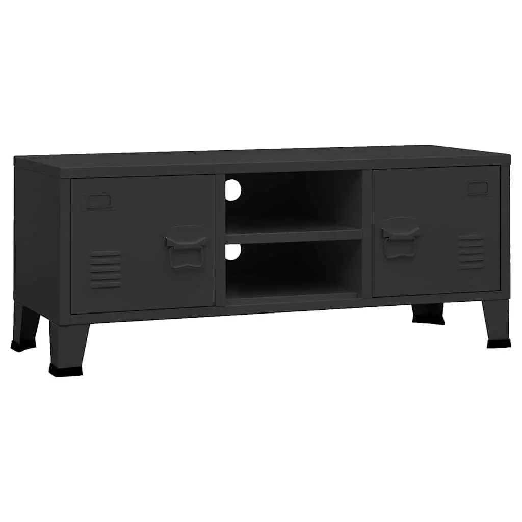 Metal Storage Unit Black TV Cabinet with Doors Shelves Cable Management 105x35x42cm