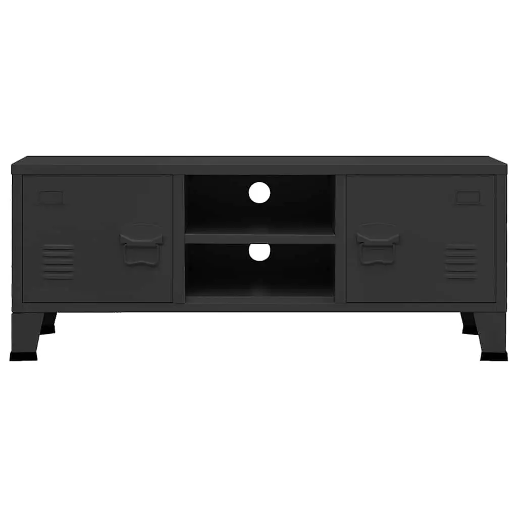 Metal Storage Unit Black TV Cabinet with Doors Shelves Cable Management 105x35x42cm