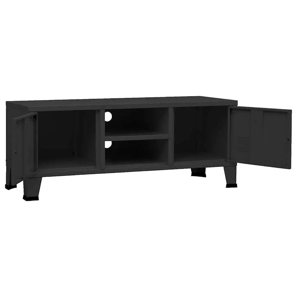 Metal Storage Unit Black TV Cabinet with Doors Shelves Cable Management 105x35x42cm