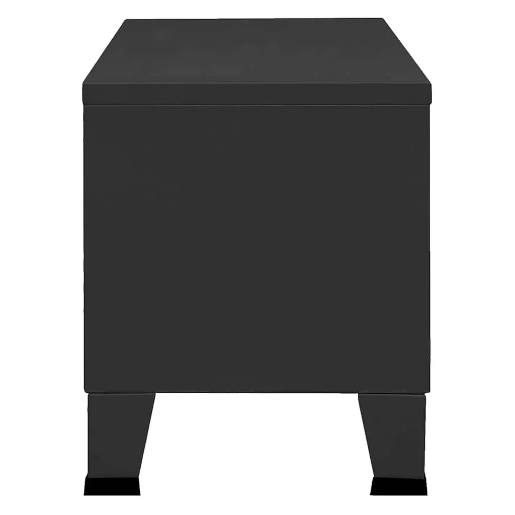 Metal Storage Unit Black TV Cabinet with Doors Shelves Cable Management 105x35x42cm