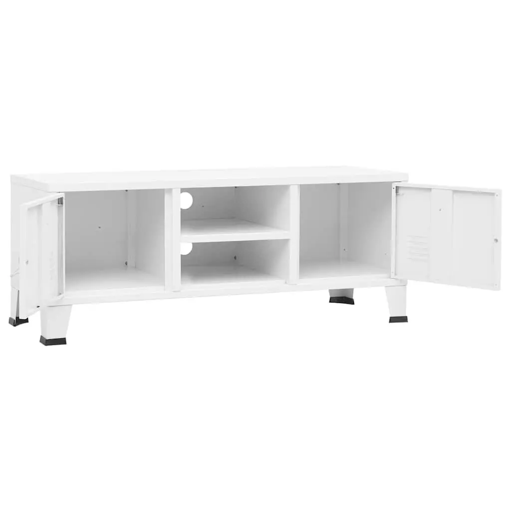 Industrial Metal Storage Unit White TV Cabinet with Doors and Shelf 105x35x42cm