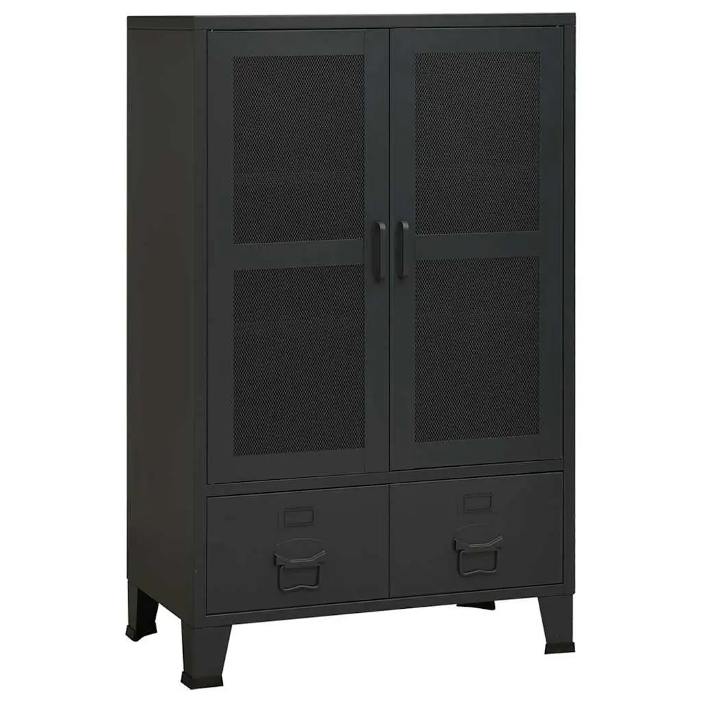 Storage Chest Black Metal Industrial Sideboard with 2 Drawers and 2 Shelves