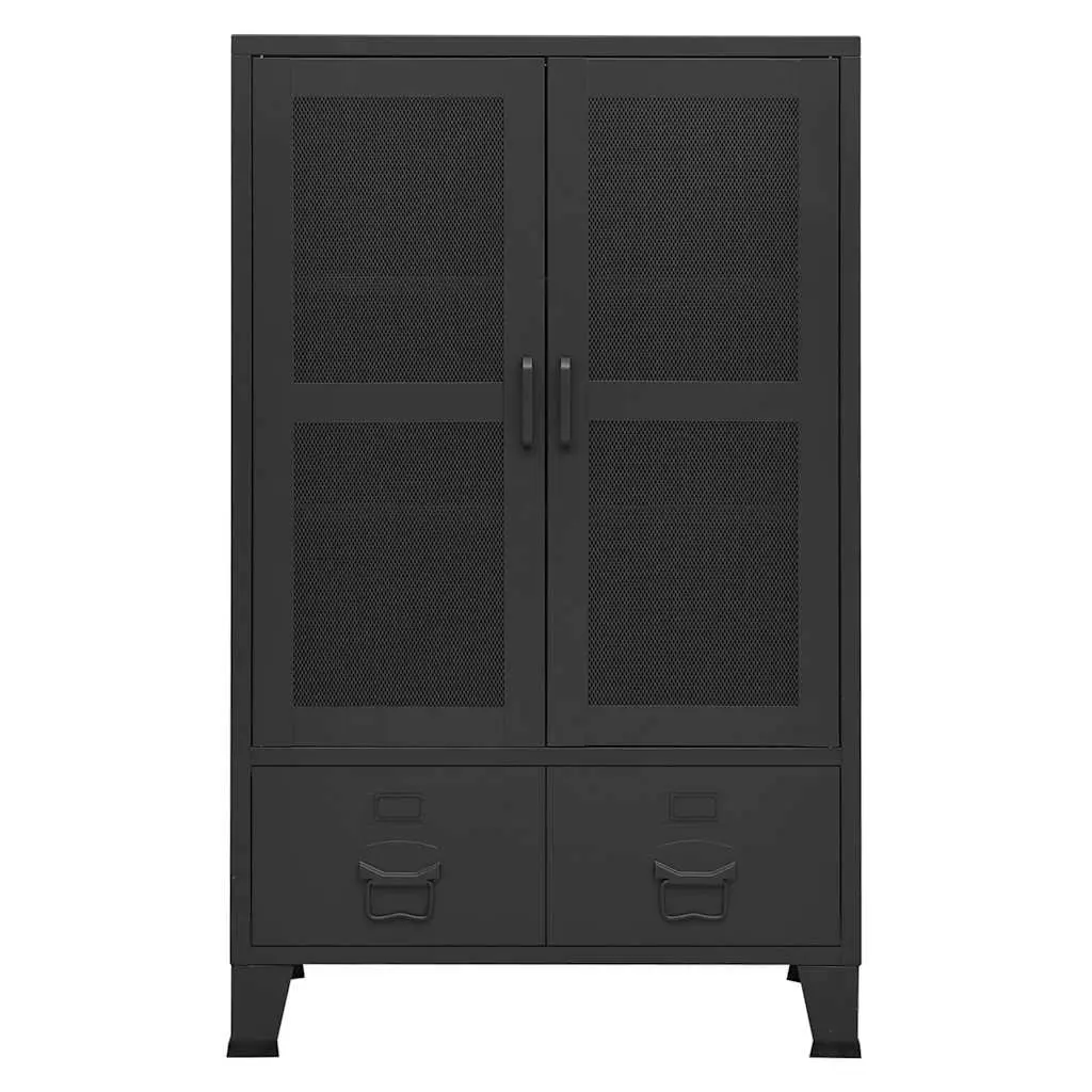Storage Chest Black Metal Industrial Sideboard with 2 Drawers and 2 Shelves