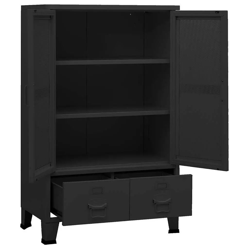 Storage Chest Black Metal Industrial Sideboard with 2 Drawers and 2 Shelves