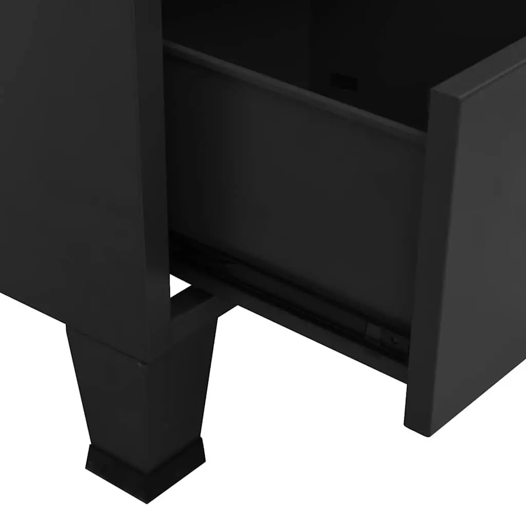 Storage Chest Black Metal Industrial Sideboard with 2 Drawers and 2 Shelves