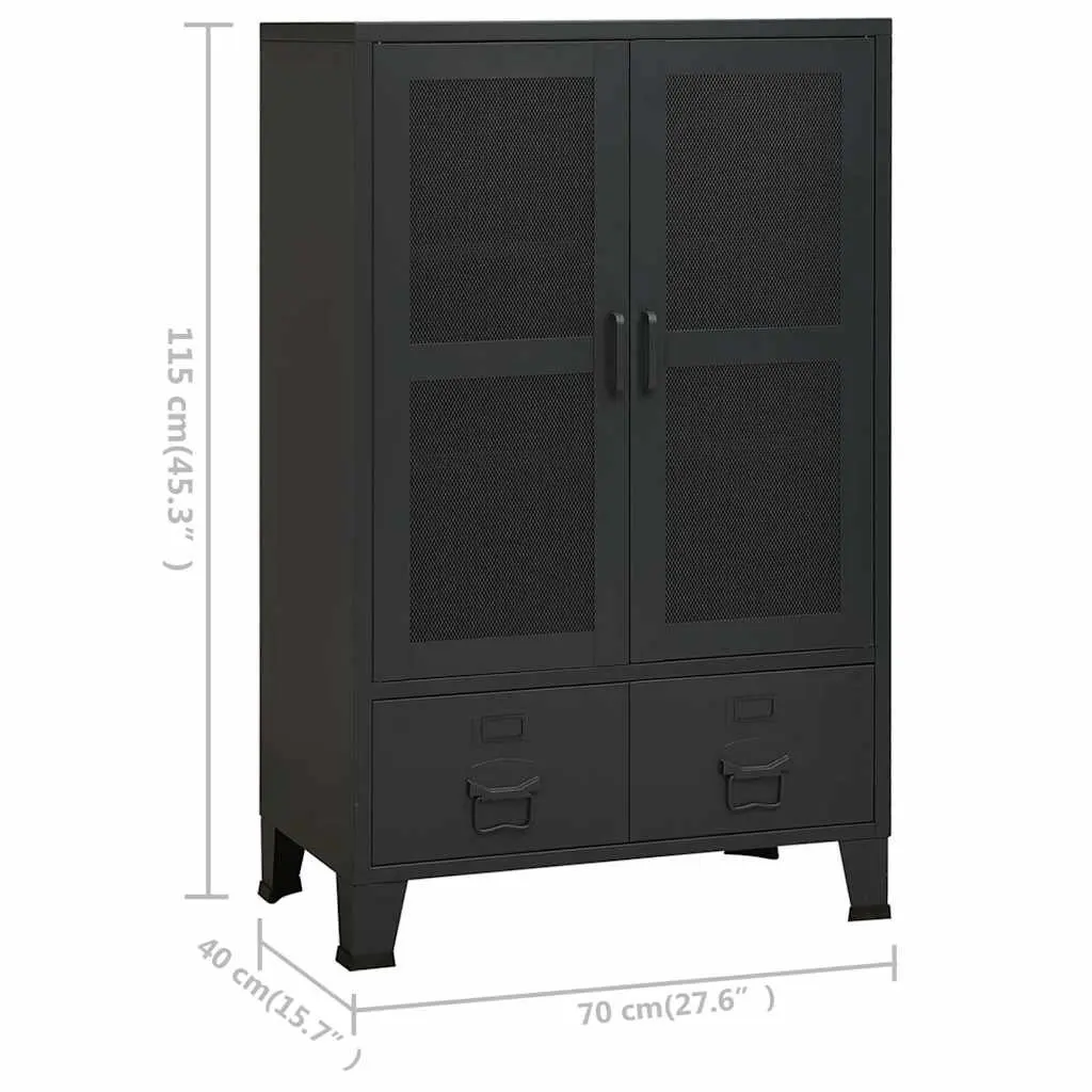 Storage Chest Black Metal Industrial Sideboard with 2 Drawers and 2 Shelves