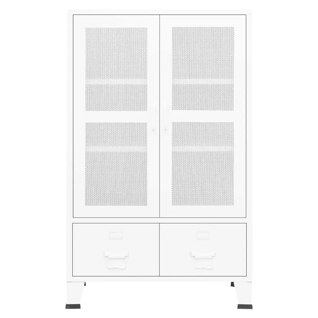 Industrial Storage Chest White 70x40x115cm Metal Cabinet with Drawers and Shelves