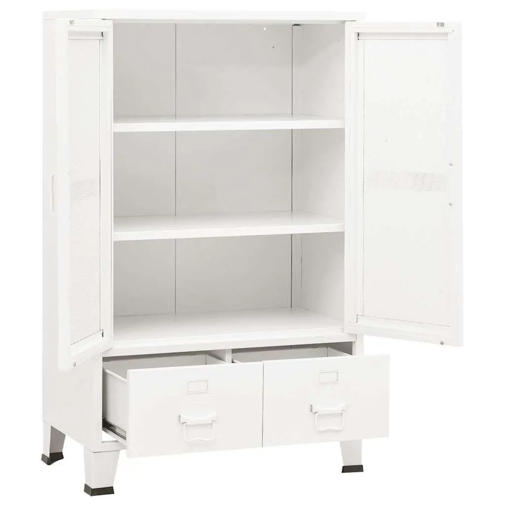 Industrial Storage Chest White 70x40x115cm Metal Cabinet with Drawers and Shelves